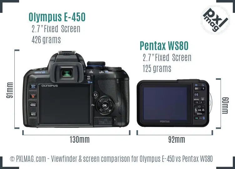Olympus E-450 vs Pentax WS80 Screen and Viewfinder comparison