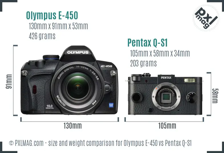 Olympus E-450 vs Pentax Q-S1 size comparison
