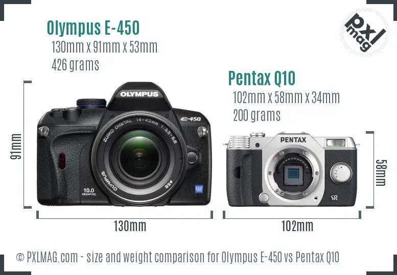 Olympus E-450 vs Pentax Q10 size comparison
