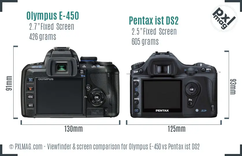 Olympus E-450 vs Pentax ist DS2 Screen and Viewfinder comparison