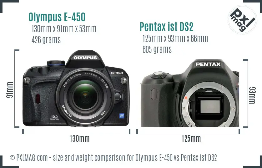 Olympus E-450 vs Pentax ist DS2 size comparison