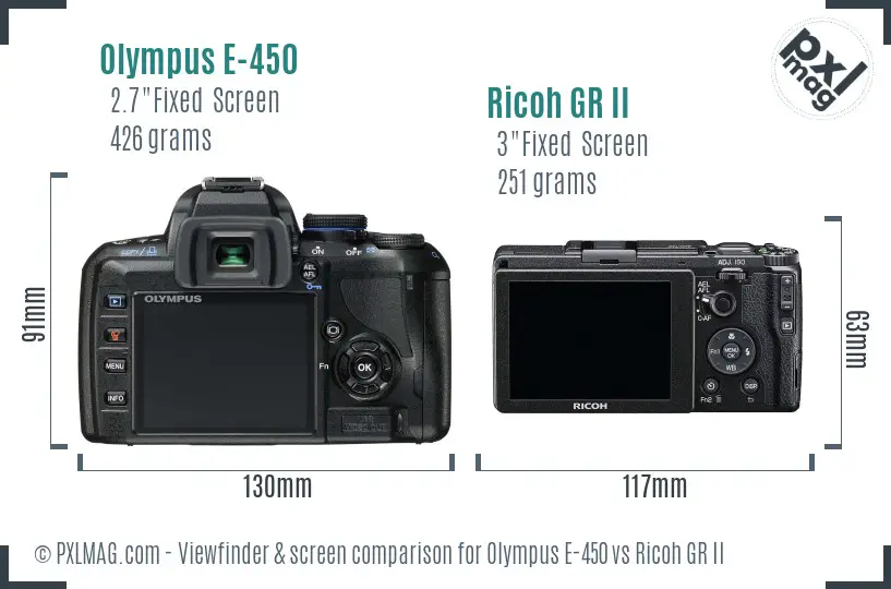 Olympus E-450 vs Ricoh GR II Screen and Viewfinder comparison Olympus E-450 vs Ricoh GR II Screen and Viewfinder comparison