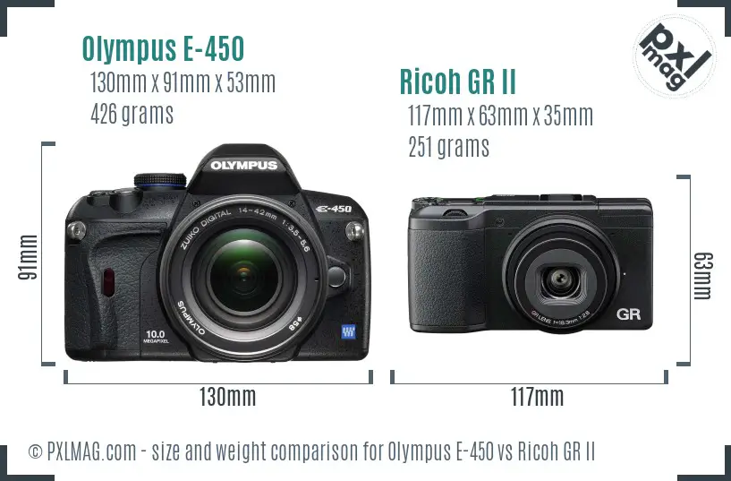 Olympus E-450 vs Ricoh GR II size comparison Olympus E-450 vs Ricoh GR II size comparison
