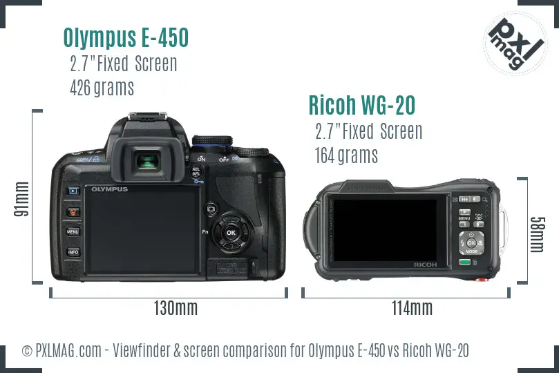 Olympus E-450 vs Ricoh WG-20 Screen and Viewfinder comparison