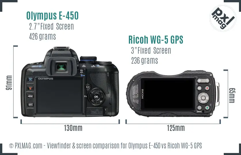 Olympus E-450 vs Ricoh WG-5 GPS Screen and Viewfinder comparison