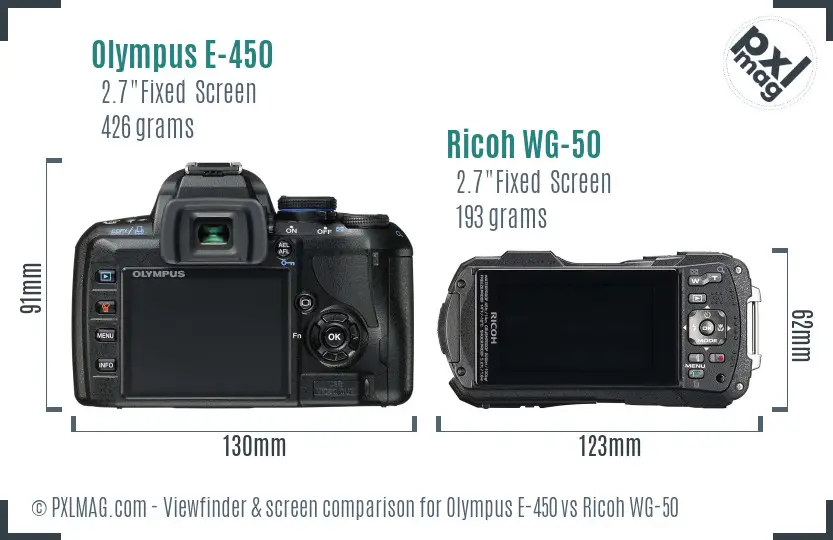 Olympus E-450 vs Ricoh WG-50 Screen and Viewfinder comparison