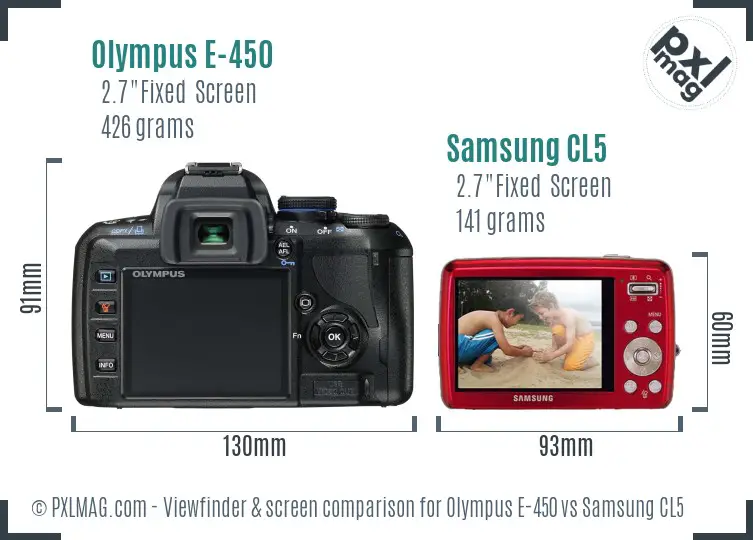 Olympus E-450 vs Samsung CL5 Screen and Viewfinder comparison