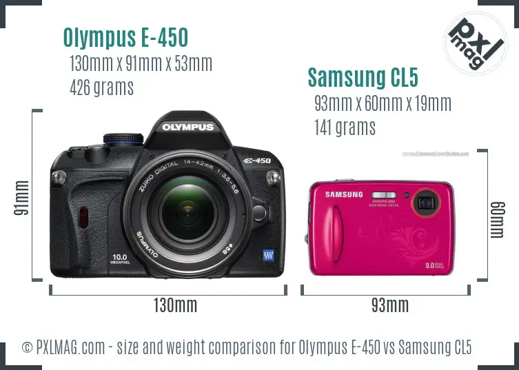 Olympus E-450 vs Samsung CL5 size comparison
