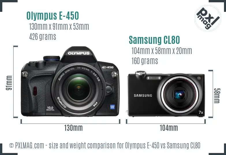 Olympus E-450 vs Samsung CL80 size comparison