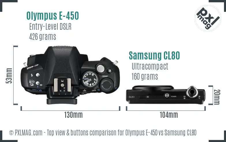 Olympus E-450 vs Samsung CL80 top view buttons comparison