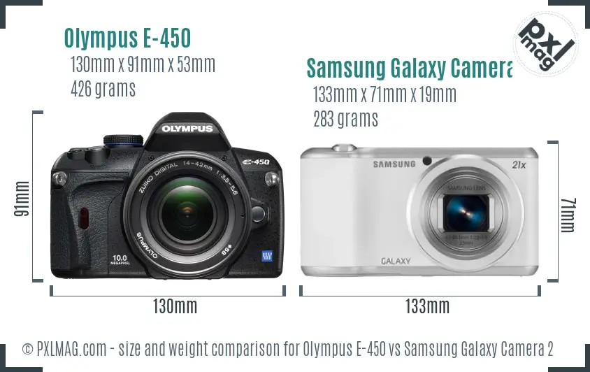Olympus E-450 vs Samsung Galaxy Camera 2 size comparison