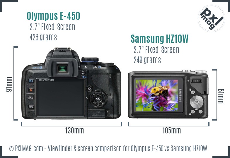 Olympus E-450 vs Samsung HZ10W Screen and Viewfinder comparison