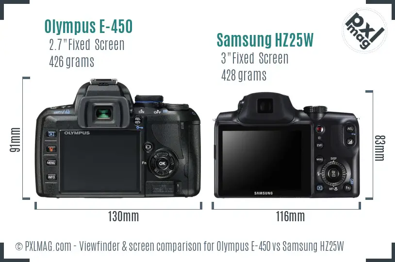 Olympus E-450 vs Samsung HZ25W Screen and Viewfinder comparison Olympus E-450 vs Samsung HZ25W Screen and Viewfinder comparison
