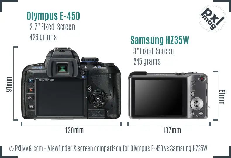 Olympus E-450 vs Samsung HZ35W Screen and Viewfinder comparison