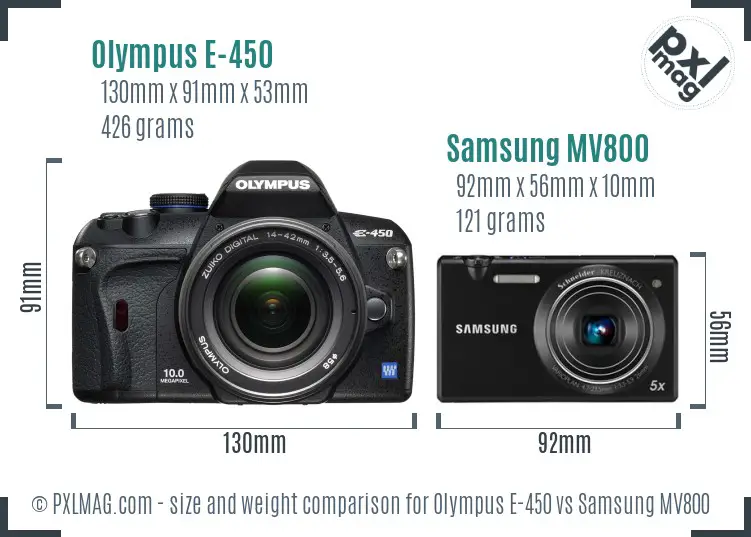 Olympus E-450 vs Samsung MV800 size comparison Olympus E-450 vs Samsung MV800 size comparison