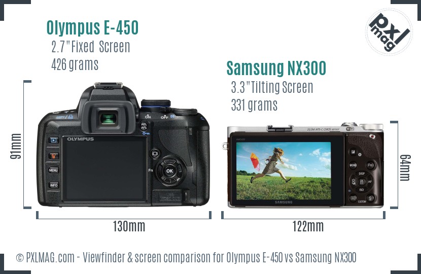 Olympus E-450 vs Samsung NX300 Screen and Viewfinder comparison