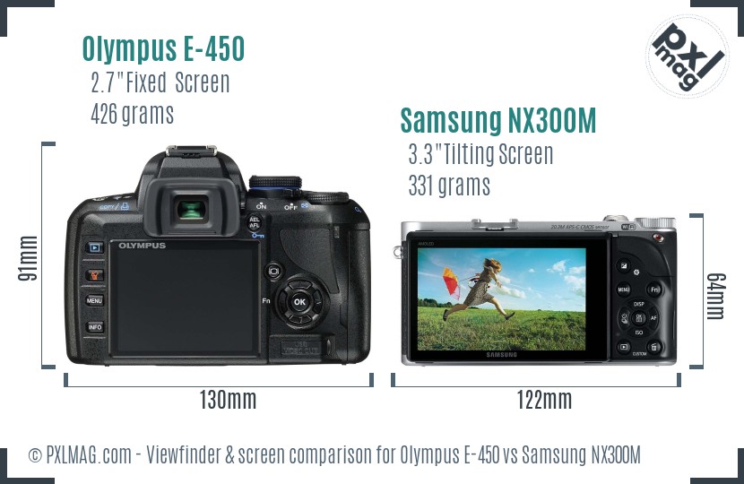 Olympus E-450 vs Samsung NX300M Screen and Viewfinder comparison