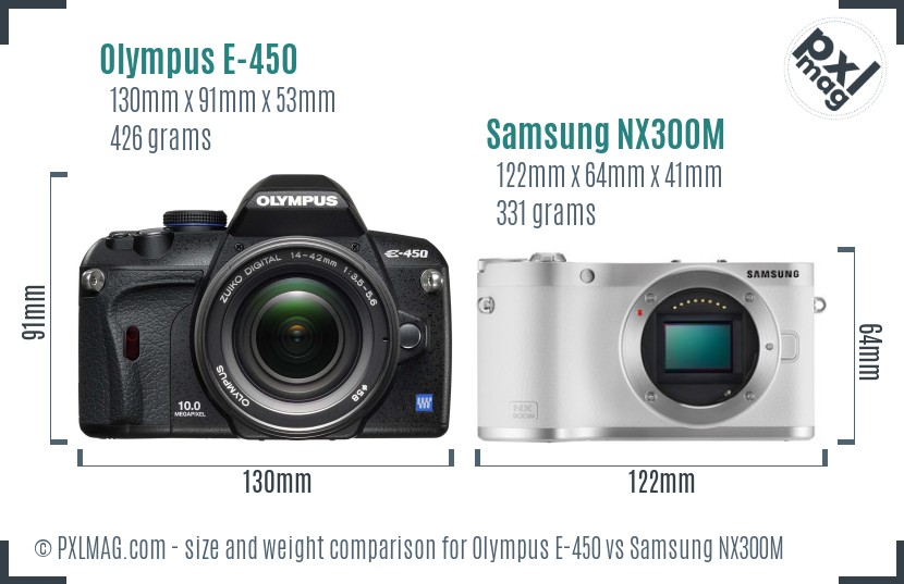 Olympus E-450 vs Samsung NX300M size comparison
