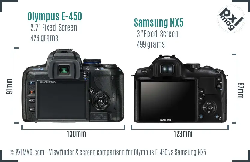 Olympus E-450 vs Samsung NX5 Screen and Viewfinder comparison