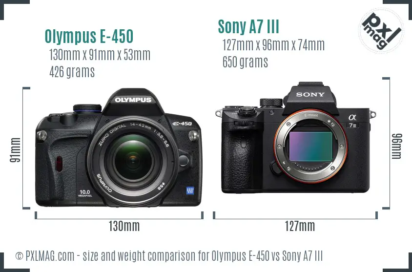 Olympus E-450 vs Sony A7 III size comparison
