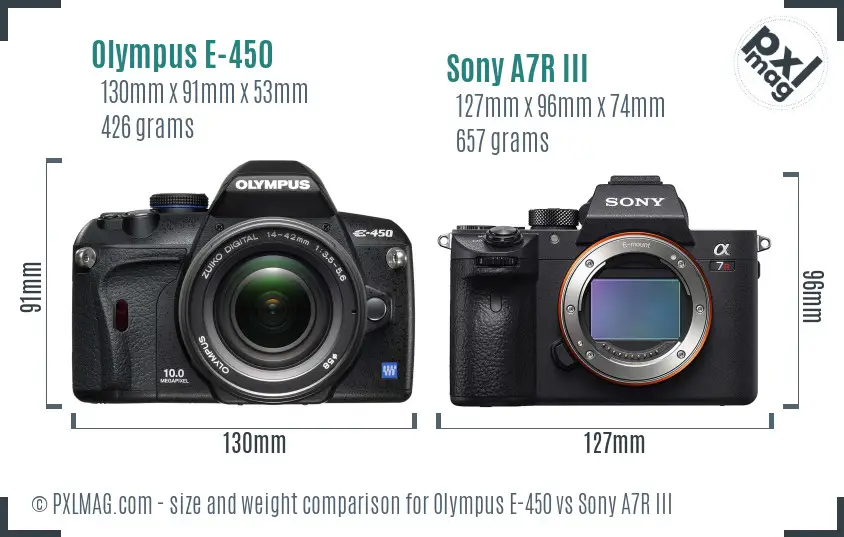 Olympus E-450 vs Sony A7R III size comparison