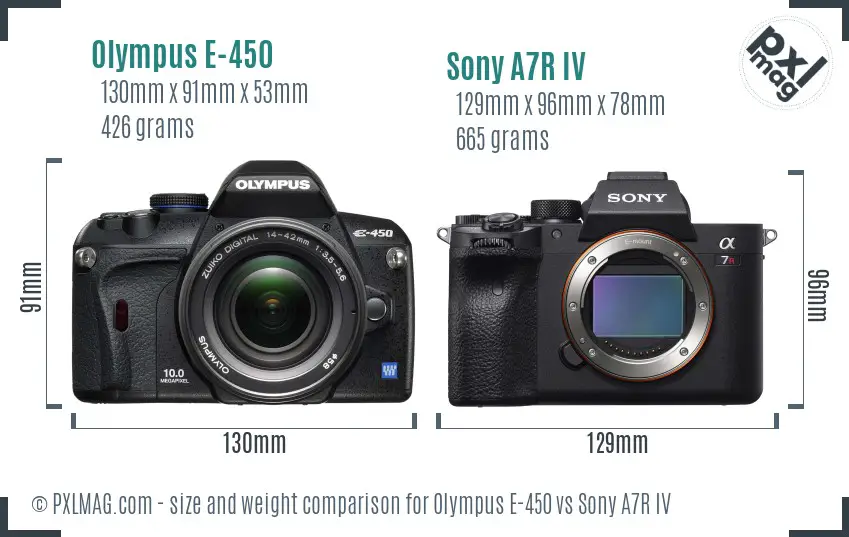 Olympus E-450 vs Sony A7R IV size comparison