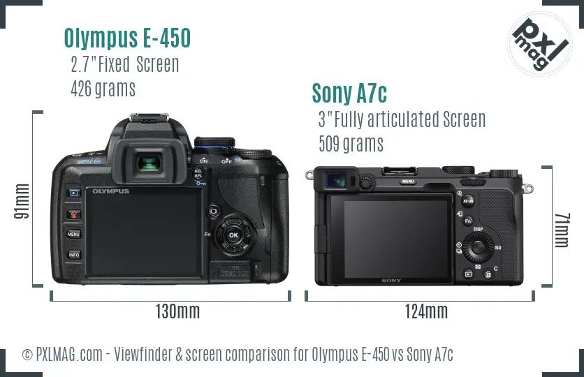 Olympus E-450 vs Sony A7c Screen and Viewfinder comparison