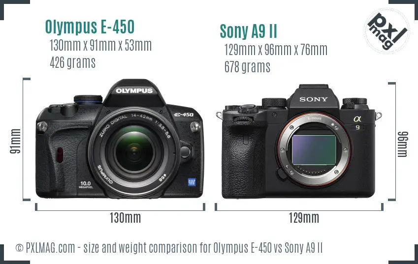 Olympus E-450 vs Sony A9 II size comparison