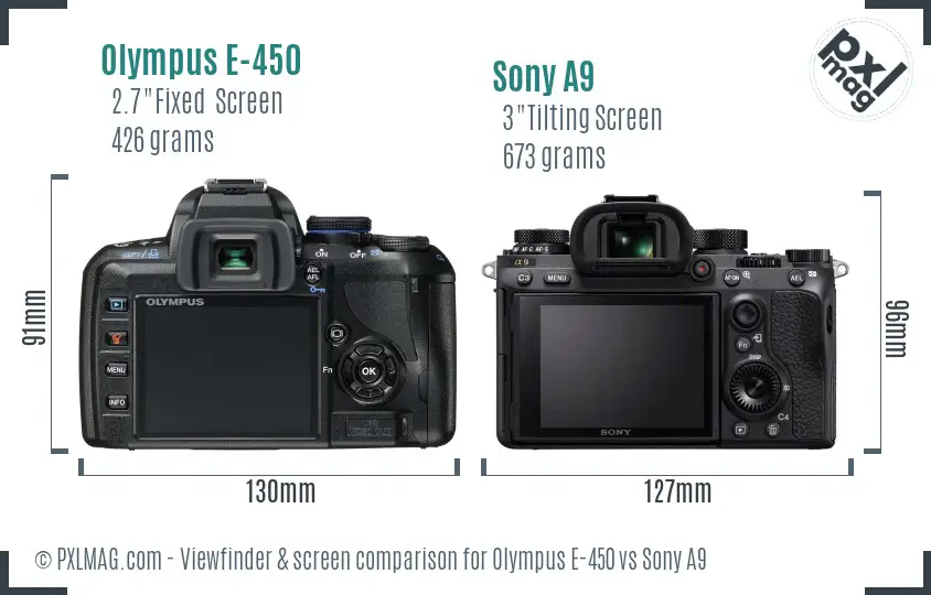 Olympus E-450 vs Sony A9 Screen and Viewfinder comparison