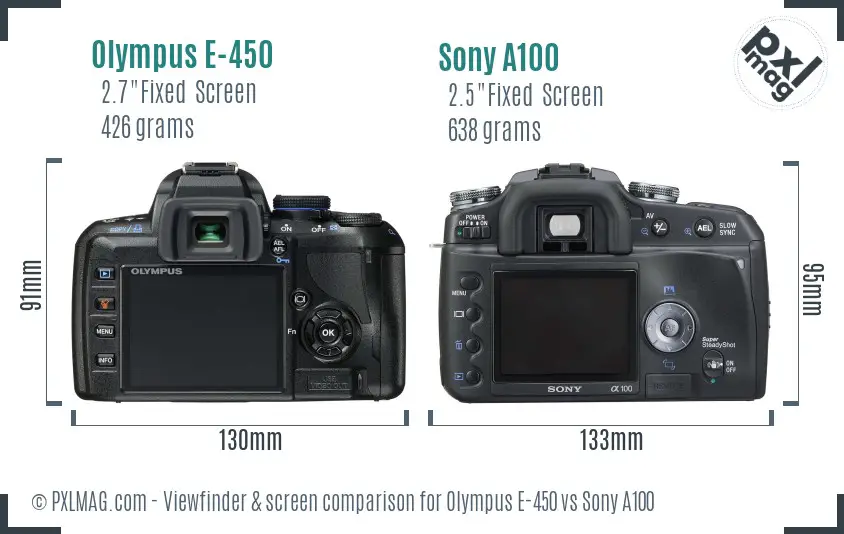 Olympus E-450 vs Sony A100 Screen and Viewfinder comparison