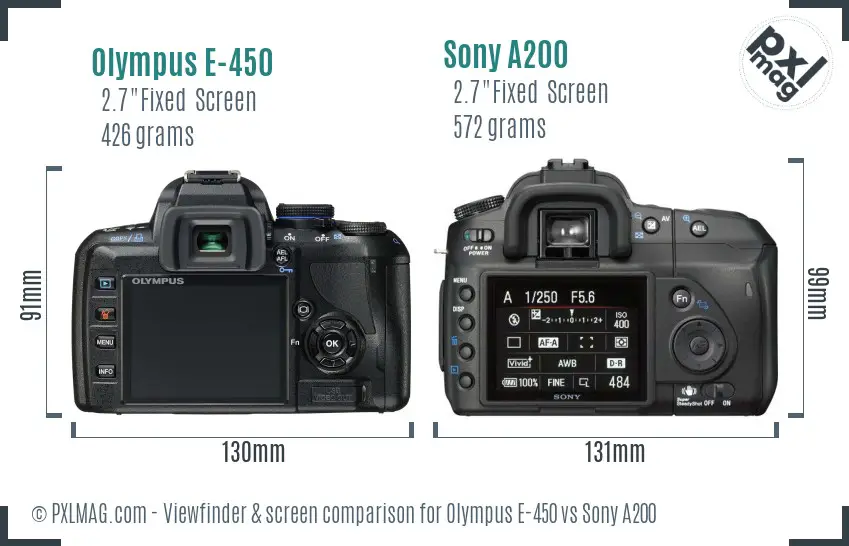 Olympus E-450 vs Sony A200 Screen and Viewfinder comparison