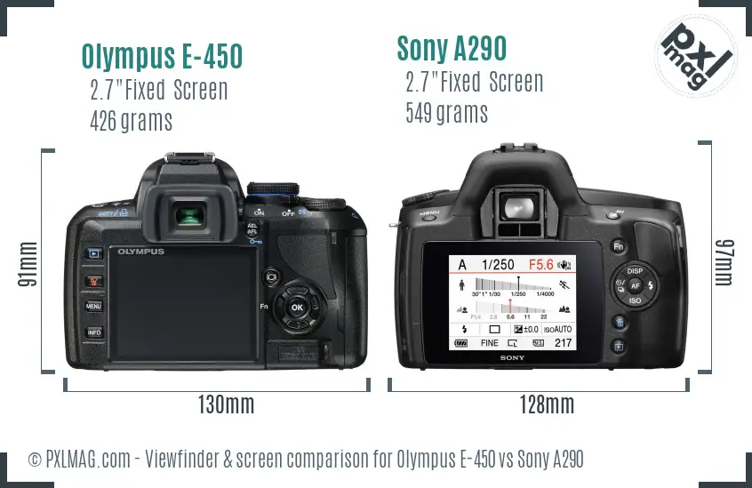Olympus E-450 vs Sony A290 Screen and Viewfinder comparison