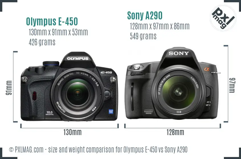 Olympus E-450 vs Sony A290 size comparison