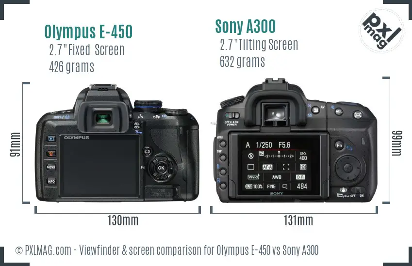 Olympus E-450 vs Sony A300 Screen and Viewfinder comparison