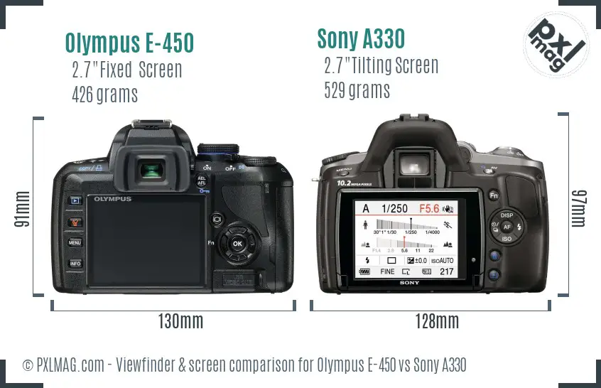 Olympus E-450 vs Sony A330 Screen and Viewfinder comparison