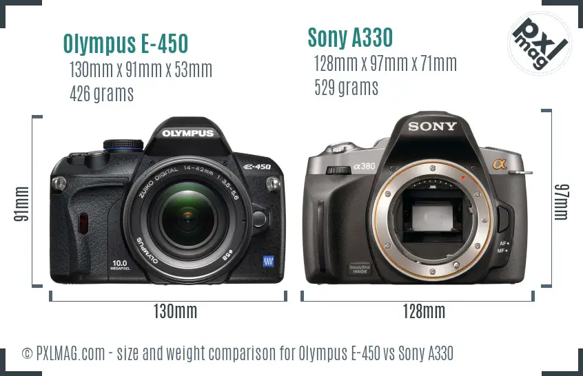 Olympus E-450 vs Sony A330 size comparison