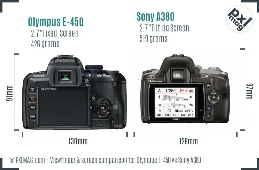 Olympus E-450 vs Sony A380 Screen and Viewfinder comparison