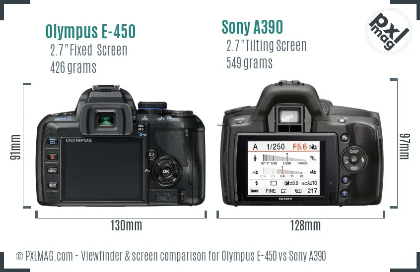 Olympus E-450 vs Sony A390 Screen and Viewfinder comparison