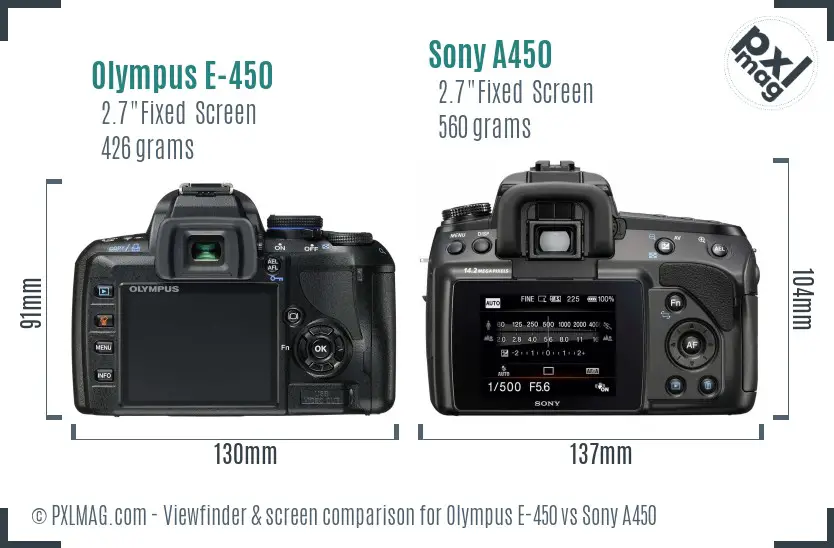 Olympus E-450 vs Sony A450 Screen and Viewfinder comparison