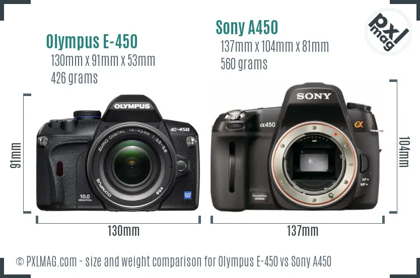 Olympus E-450 vs Sony A450 size comparison