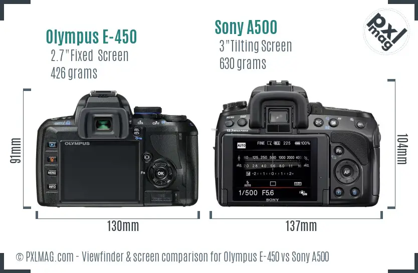 Olympus E-450 vs Sony A500 Screen and Viewfinder comparison