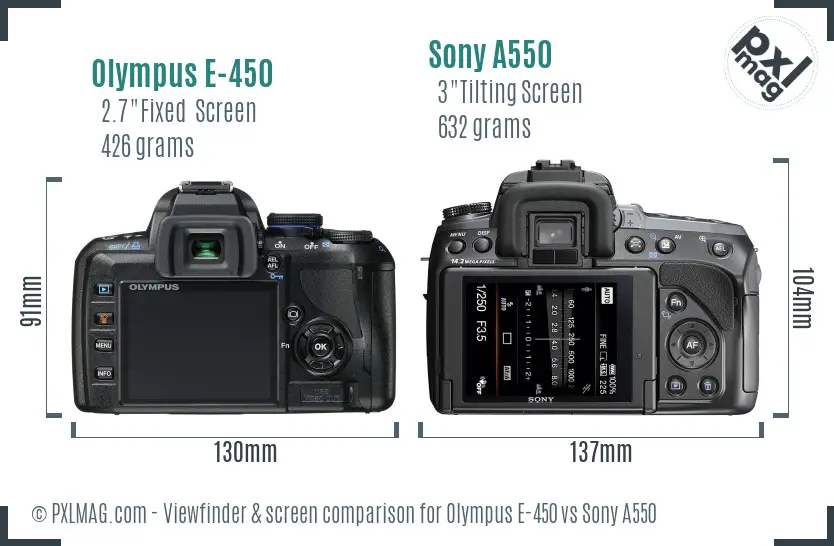 Olympus E-450 vs Sony A550 Screen and Viewfinder comparison