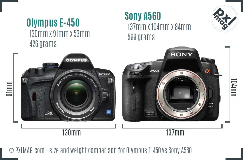 Olympus E-450 vs Sony A560 size comparison