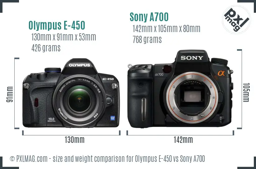 Olympus E-450 vs Sony A700 size comparison