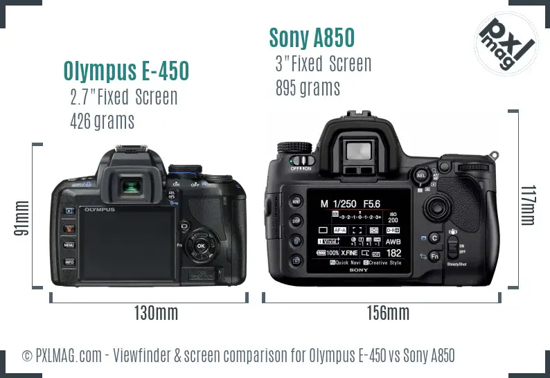 Olympus E-450 vs Sony A850 Screen and Viewfinder comparison