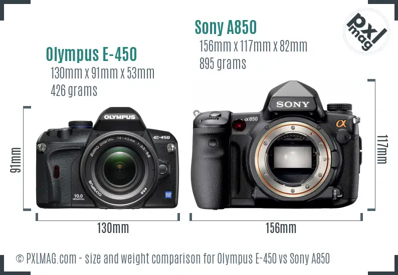 Olympus E-450 vs Sony A850 size comparison