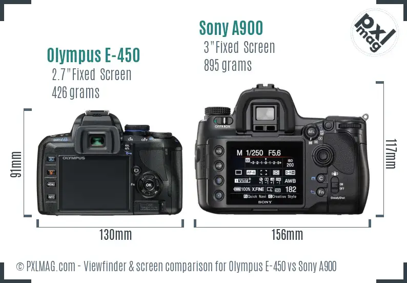 Olympus E-450 vs Sony A900 Screen and Viewfinder comparison