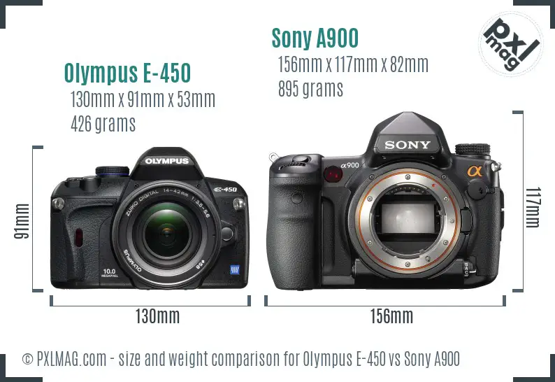 Olympus E-450 vs Sony A900 size comparison