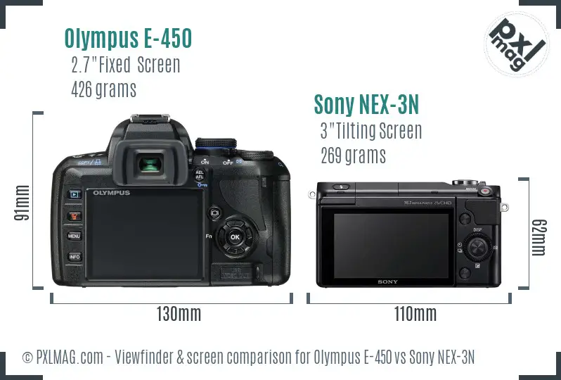 Olympus E-450 vs Sony NEX-3N Screen and Viewfinder comparison