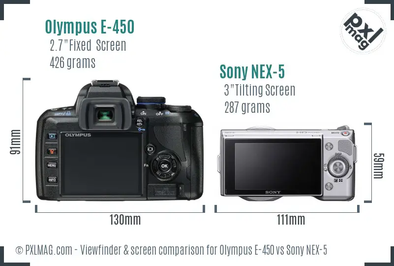 Olympus E-450 vs Sony NEX-5 Screen and Viewfinder comparison